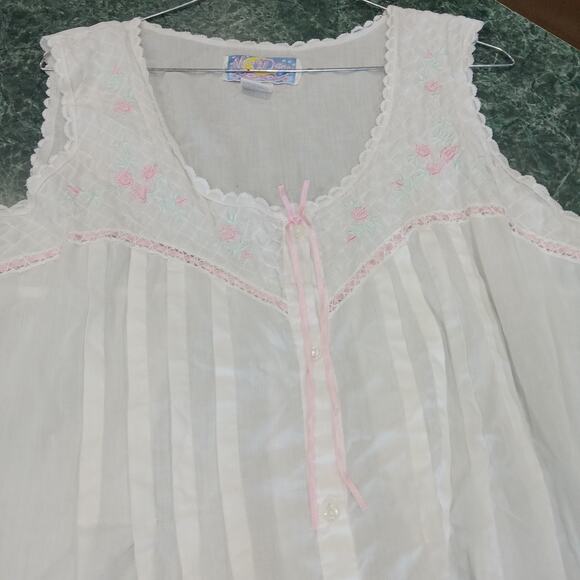 VTG Moon Dance Embroidered Nightgown LARGE Sleeveless Cottagecore Ruffle Pintuck - Picture 7 of 15